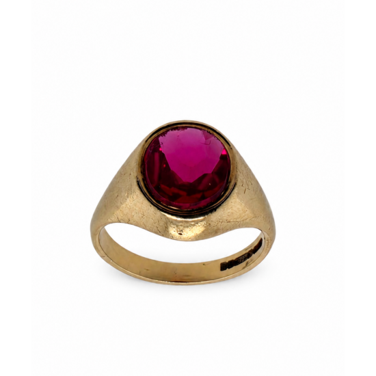 Pre Owned 9ct Mens 9ct Ruby Set Signet Ring ZC117